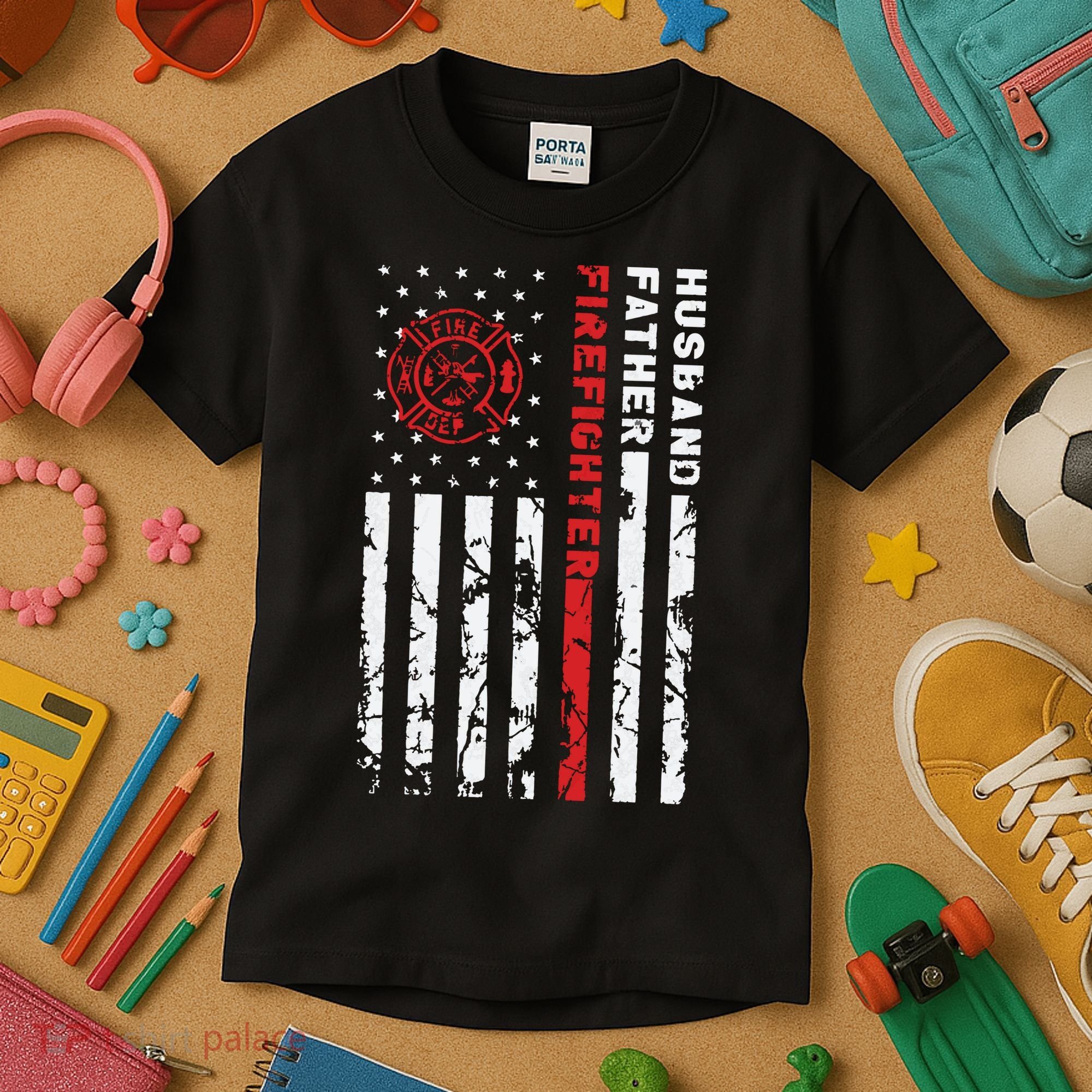 Firefighter Husband Father Fireman Fathers Day Gift For Dad Kids T-Shirt