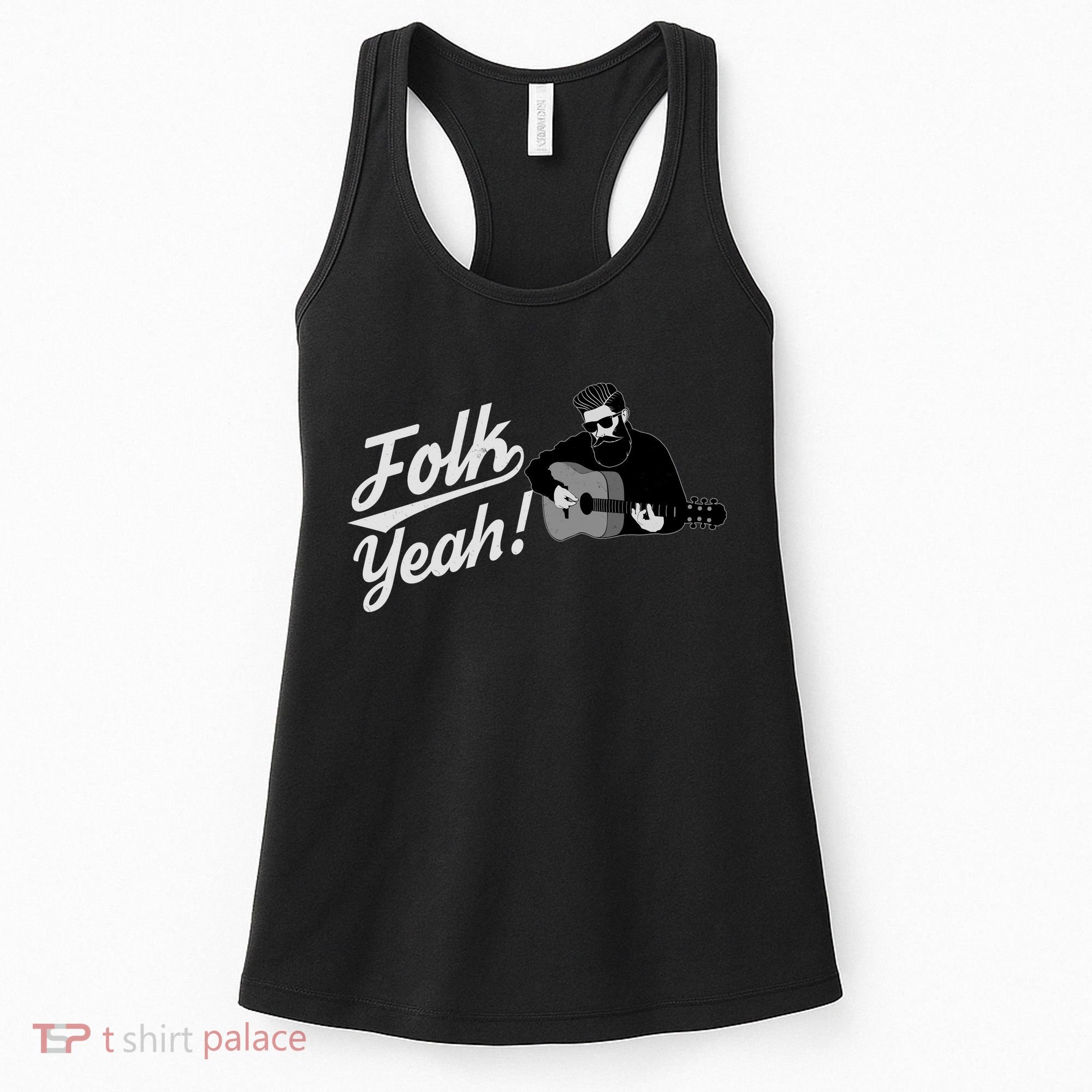 Funny Hipster Folk Yeah! Folk Music Acoustic Guitar Lover Women's Tank Top