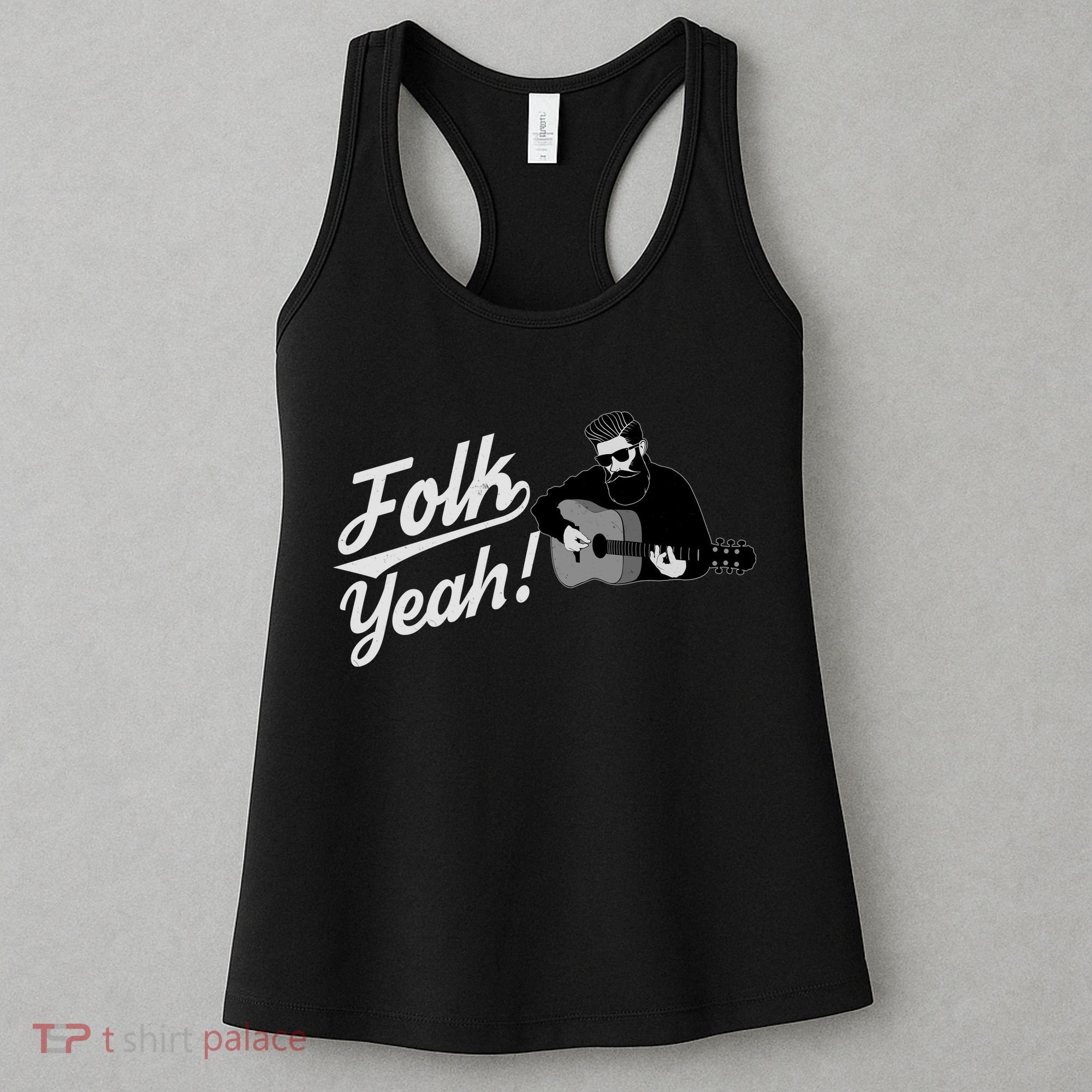 Funny Hipster Folk Yeah! Folk Music Acoustic Guitar Lover Women's Tank Top