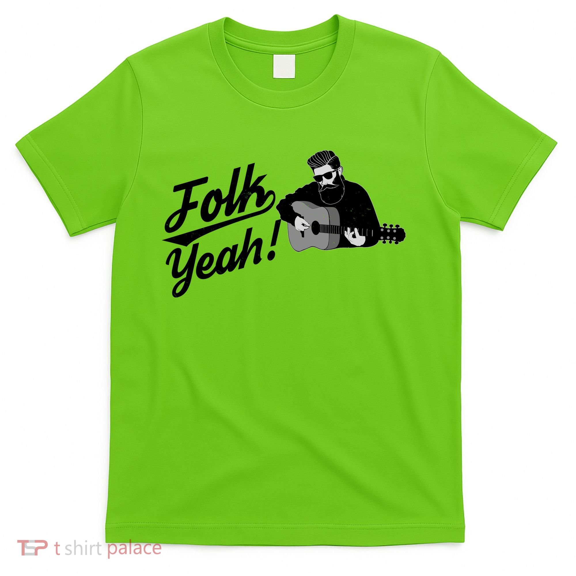 Funny Hipster Folk Yeah! Folk Music Acoustic Guitar Lover T-Shirt