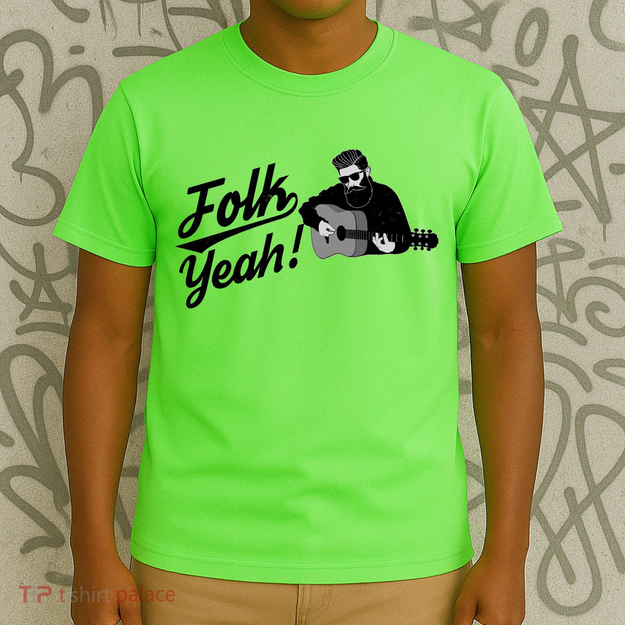 Funny Hipster Folk Yeah! Folk Music Acoustic Guitar Lover T-Shirt