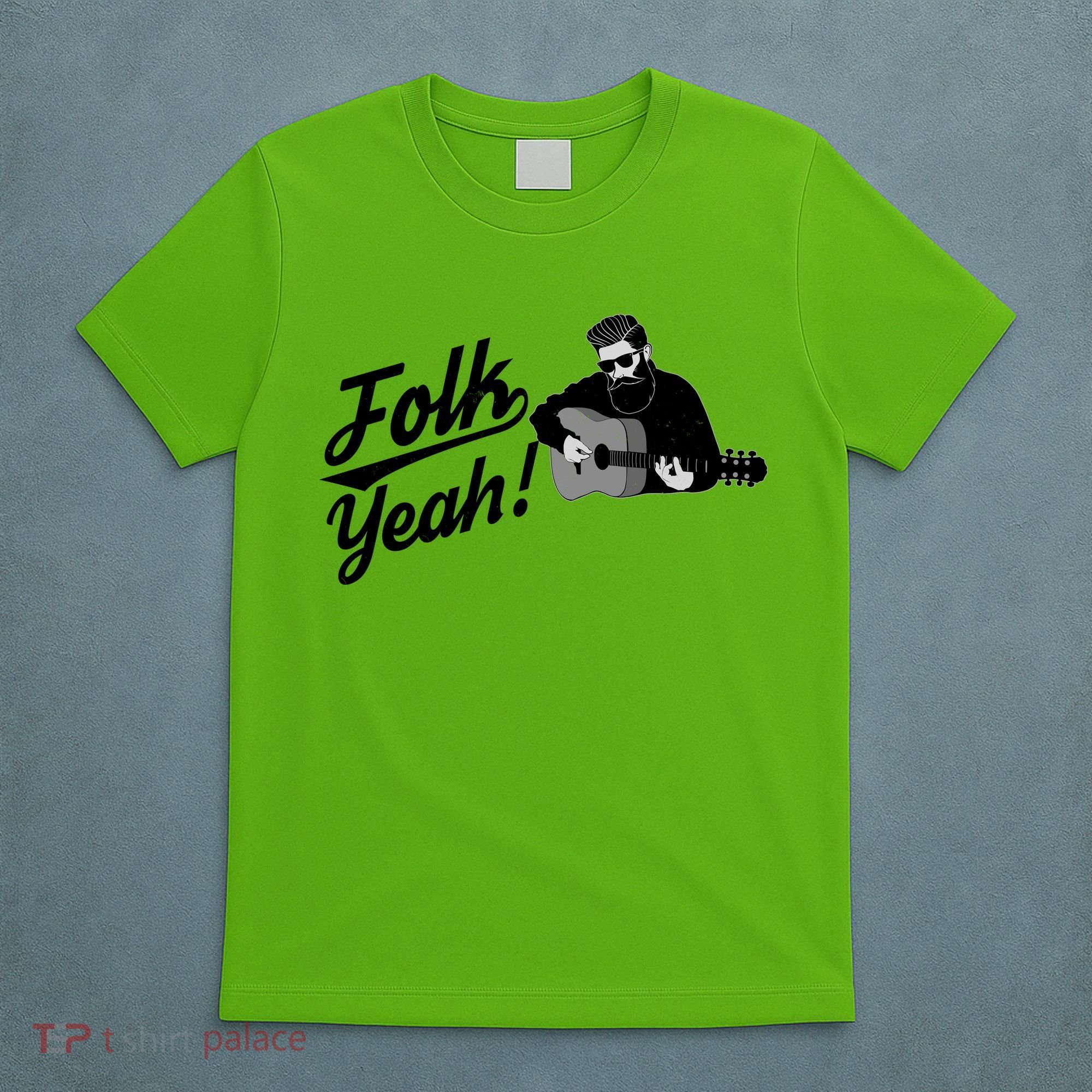 Funny Hipster Folk Yeah! Folk Music Acoustic Guitar Lover T-Shirt