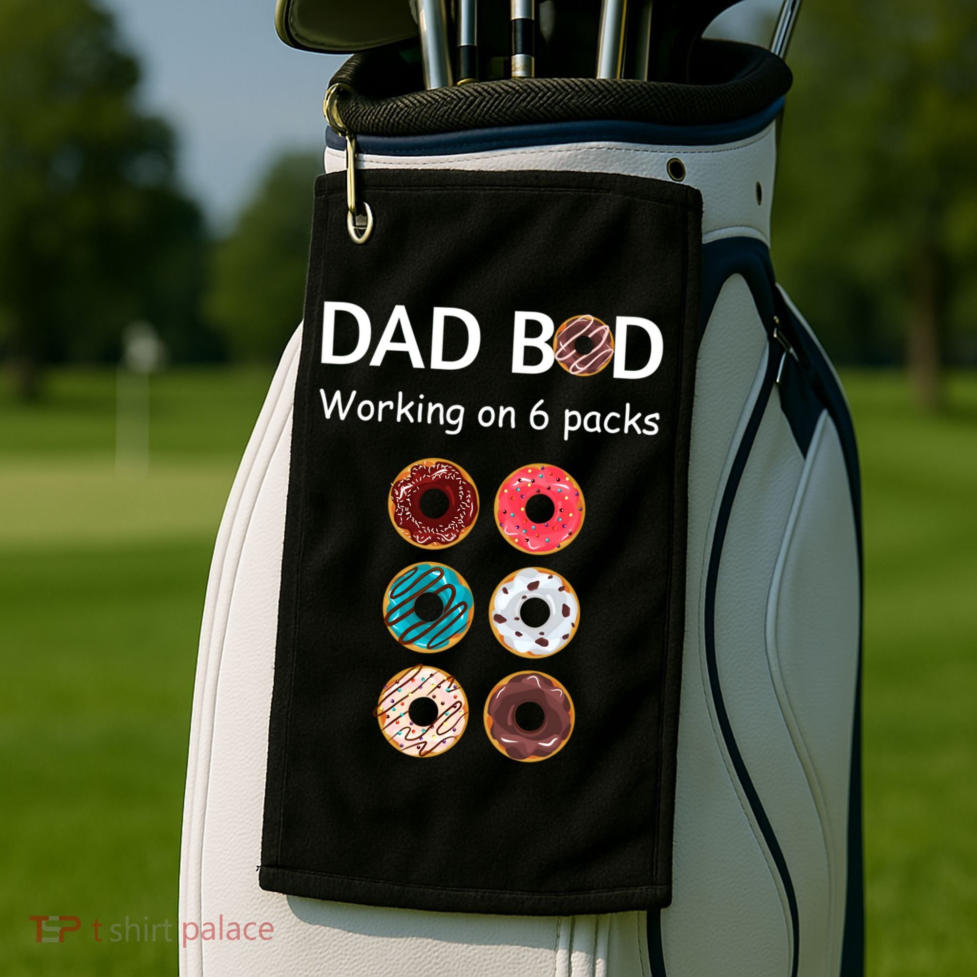 Fun Holiday Funny Donut Dad Bod Working On Six 6 Packs Meaningful Gift Golf Towel