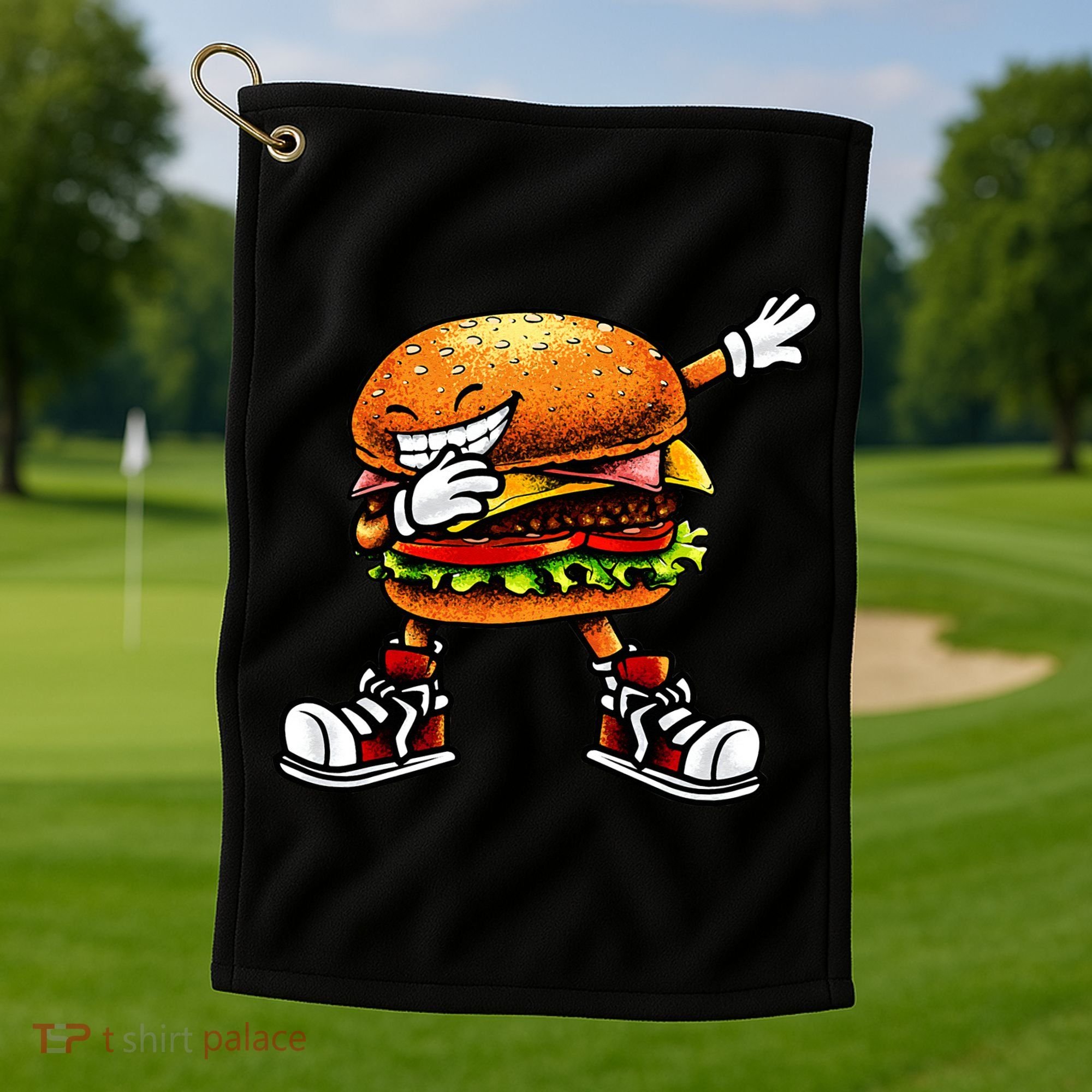 Funny Hamburger For Men Women Cheeseburger Fast Food Golf Towel