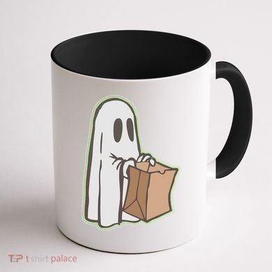 Funny Halloween Ghost with Candy Bag Coffee Mug back