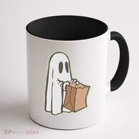 Funny Halloween Ghost with Candy Bag Coffee Mug thumb 1