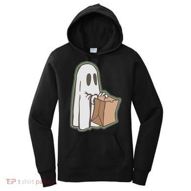 Funny Halloween Ghost with Candy Bag Women's Hoodie