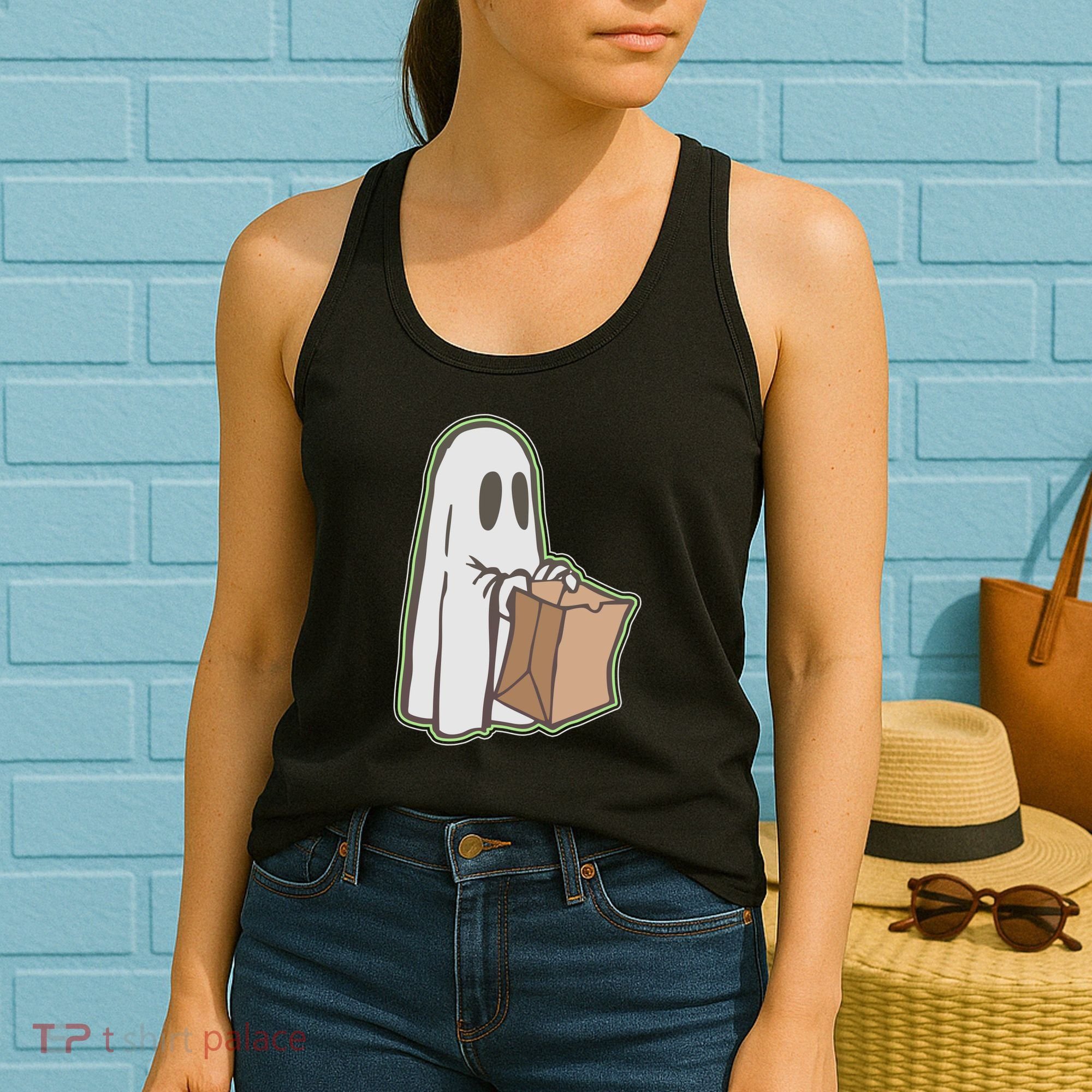 Funny Halloween Ghost with Candy Bag Women's Tank Top