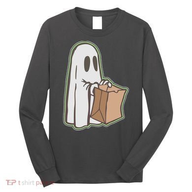 Funny Halloween Ghost with Candy Bag Long Sleeve Shirt