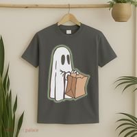Funny Halloween Ghost with Candy Bag T-Shirt thumb 2