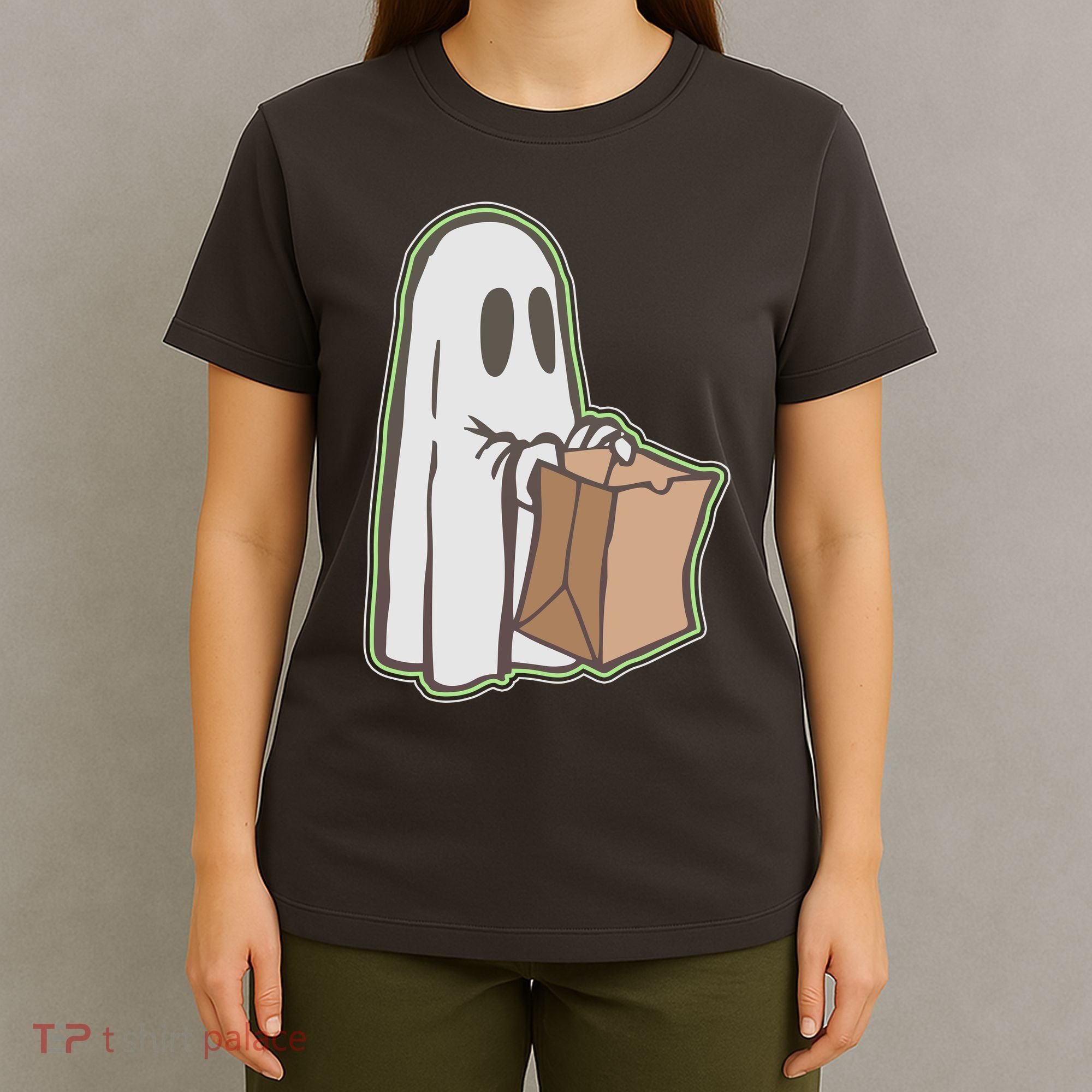 Funny Halloween Ghost with Candy Bag T-Shirt