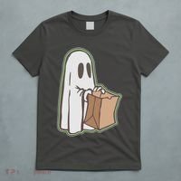 Funny Halloween Ghost with Candy Bag T-Shirt thumb 5
