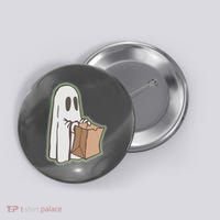 Funny Halloween Ghost with Candy Bag Button thumb 0