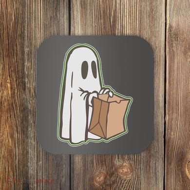 Funny Halloween Ghost with Candy Bag Coaster