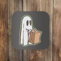 Funny Halloween Ghost with Candy Bag Coaster thumb 0
