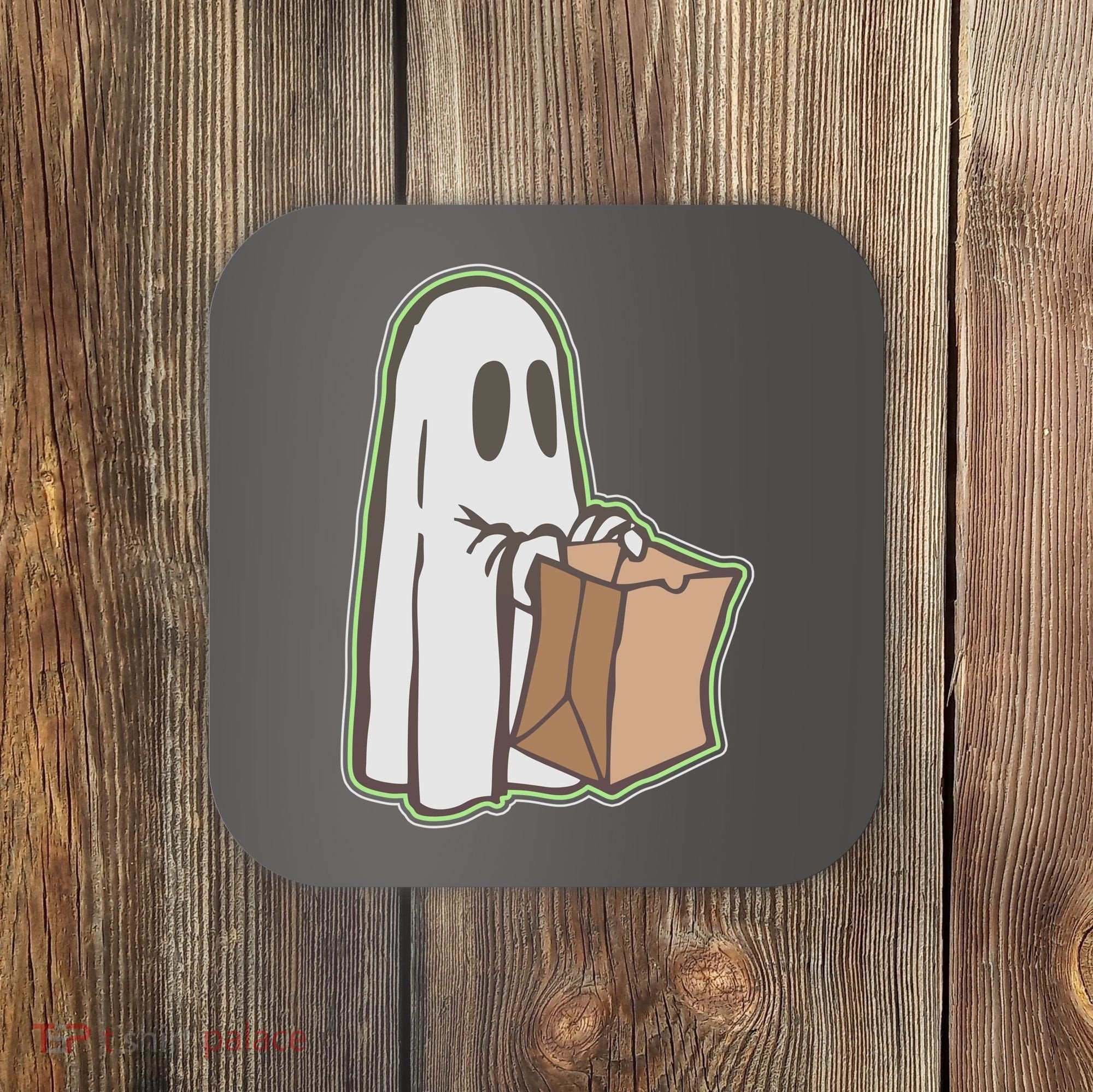 Funny Halloween Ghost with Candy Bag Coaster