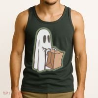 Funny Halloween Ghost with Candy Bag Tank Top thumb 3