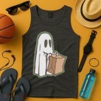 Funny Halloween Ghost with Candy Bag Tank Top thumb 4