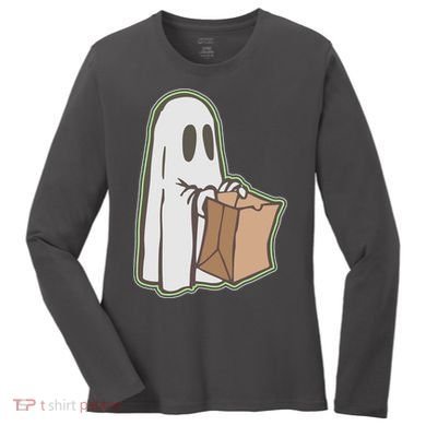 Funny Halloween Ghost with Candy Bag Women's Long Sleeve Shirt