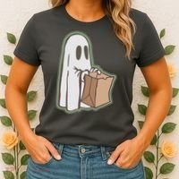 Funny Halloween Ghost with Candy Bag Women's T-Shirt thumb 2