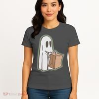 Funny Halloween Ghost with Candy Bag Women's T-Shirt thumb 4