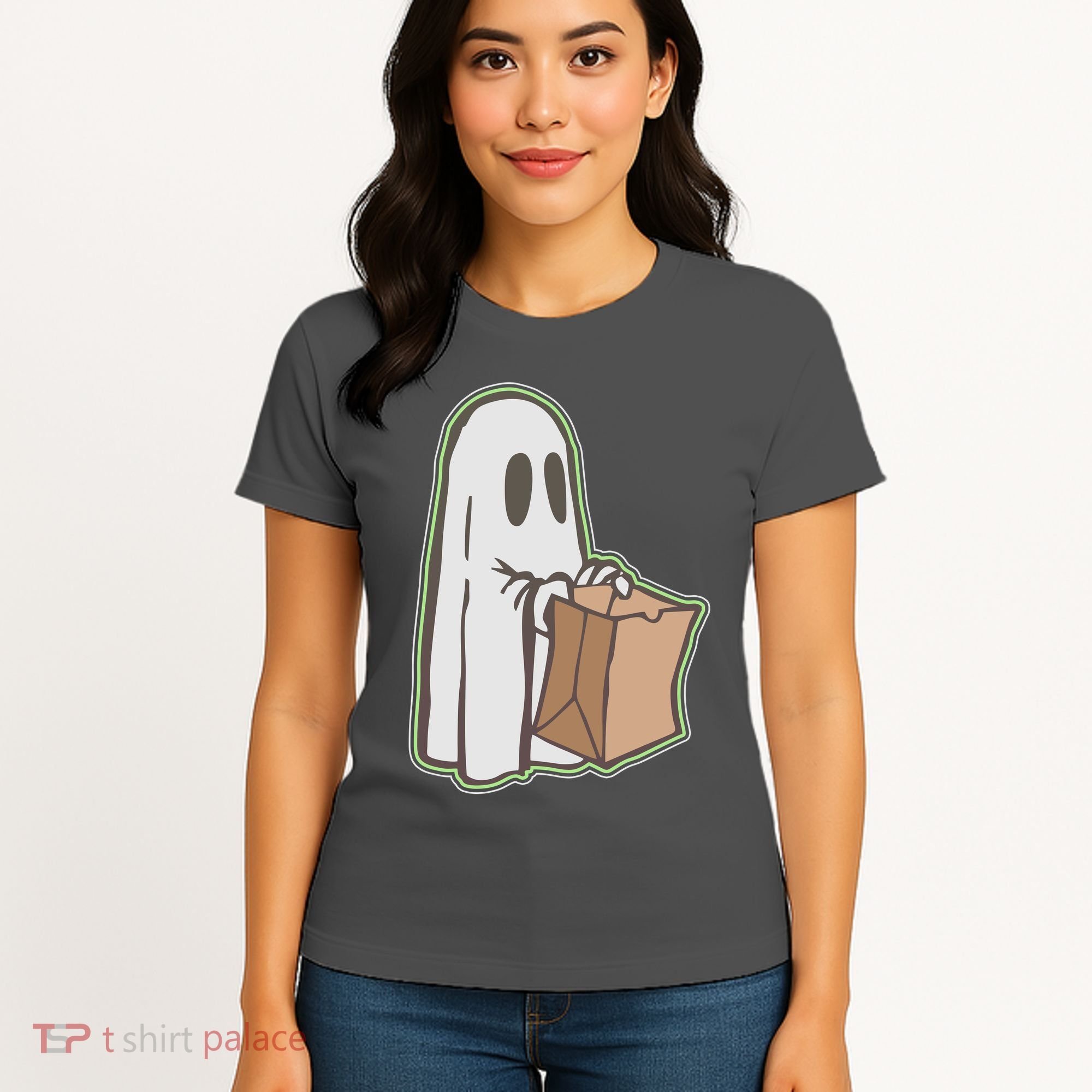 Funny Halloween Ghost with Candy Bag Women's T-Shirt