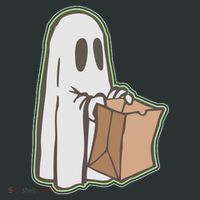 Funny Halloween Ghost with Candy Bag Women's T-Shirt thumb 6