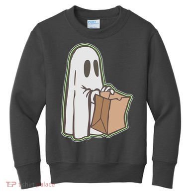 Funny Halloween Ghost with Candy Bag Kids Sweatshirt