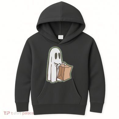 Funny Halloween Ghost with Candy Bag Kids Hoodie