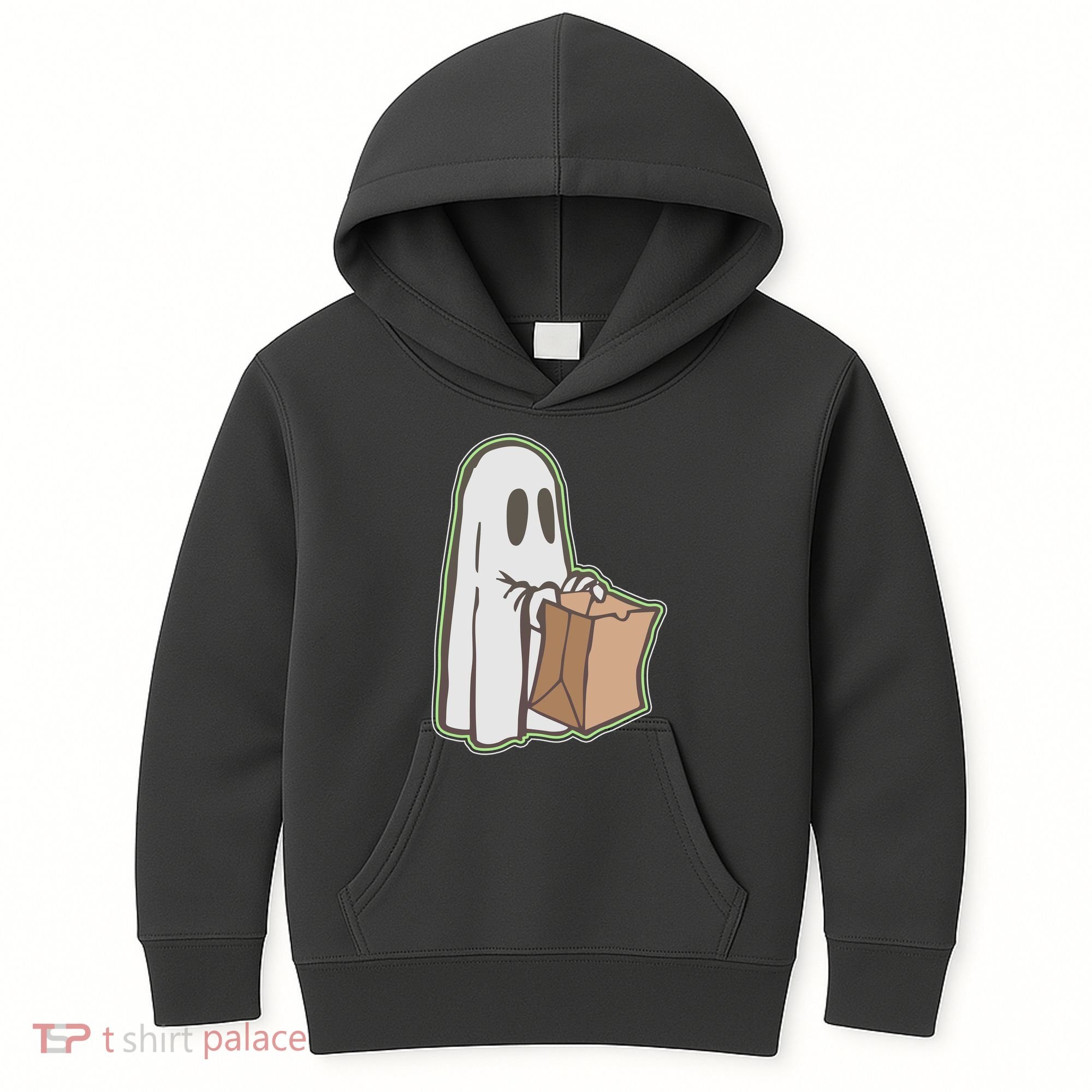 Funny Halloween Ghost with Candy Bag Kids Hoodie