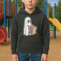 Funny Halloween Ghost with Candy Bag Kids Hoodie thumb 2
