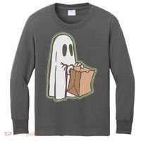 Funny Halloween Ghost with Candy Bag Kids Long Sleeve Shirt thumb 0