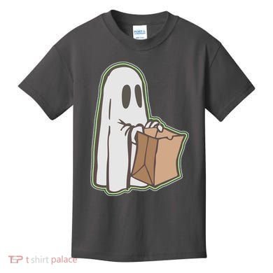 Funny Halloween Ghost with Candy Bag Kids T-Shirt
