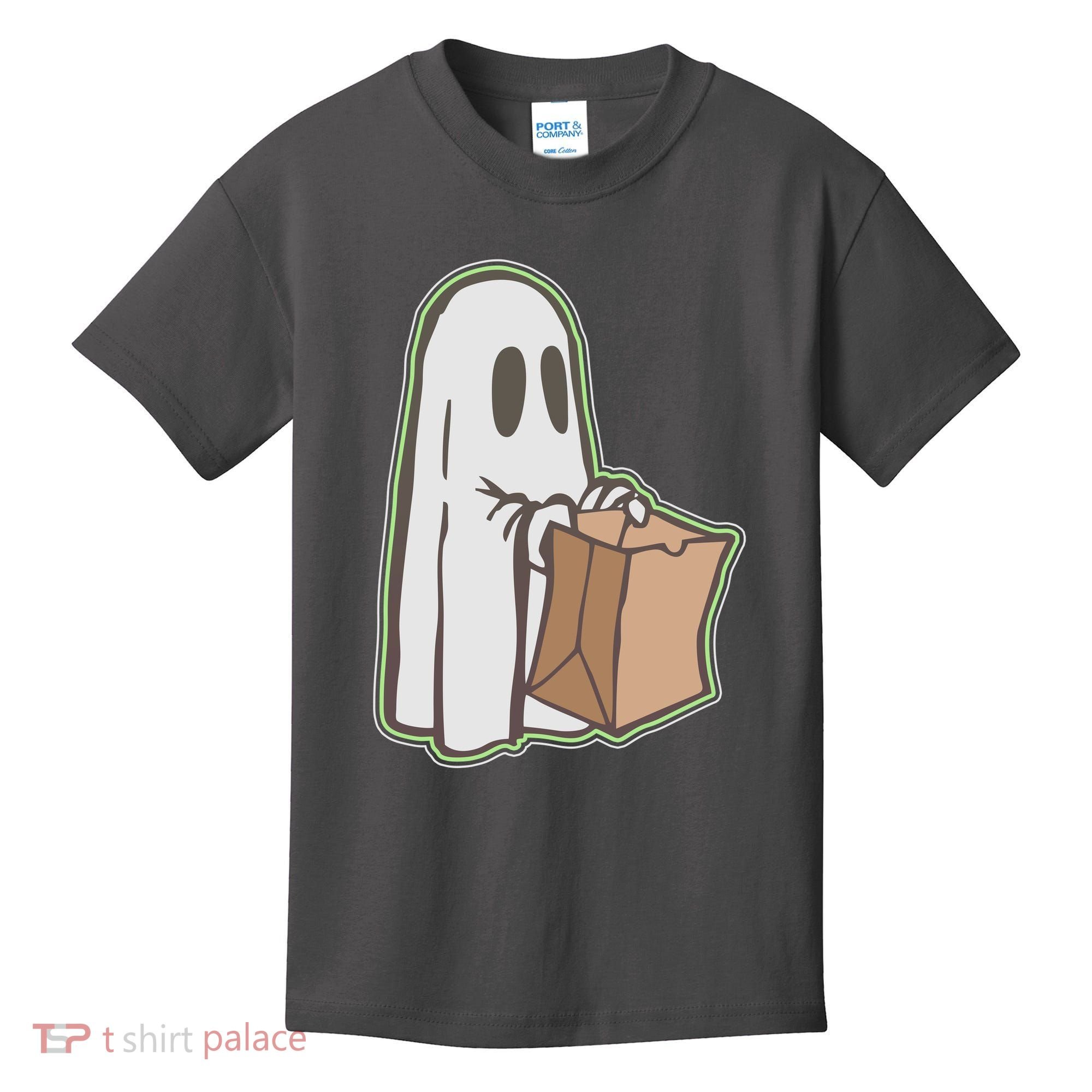 Funny Halloween Ghost with Candy Bag Kids T-Shirt