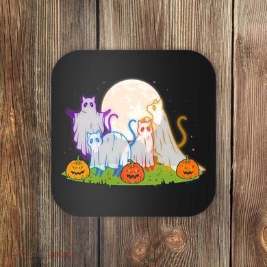Funny Halloween Ghost Cats Coaster