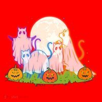 Funny Halloween Ghost Cats Santa Hat thumb 1