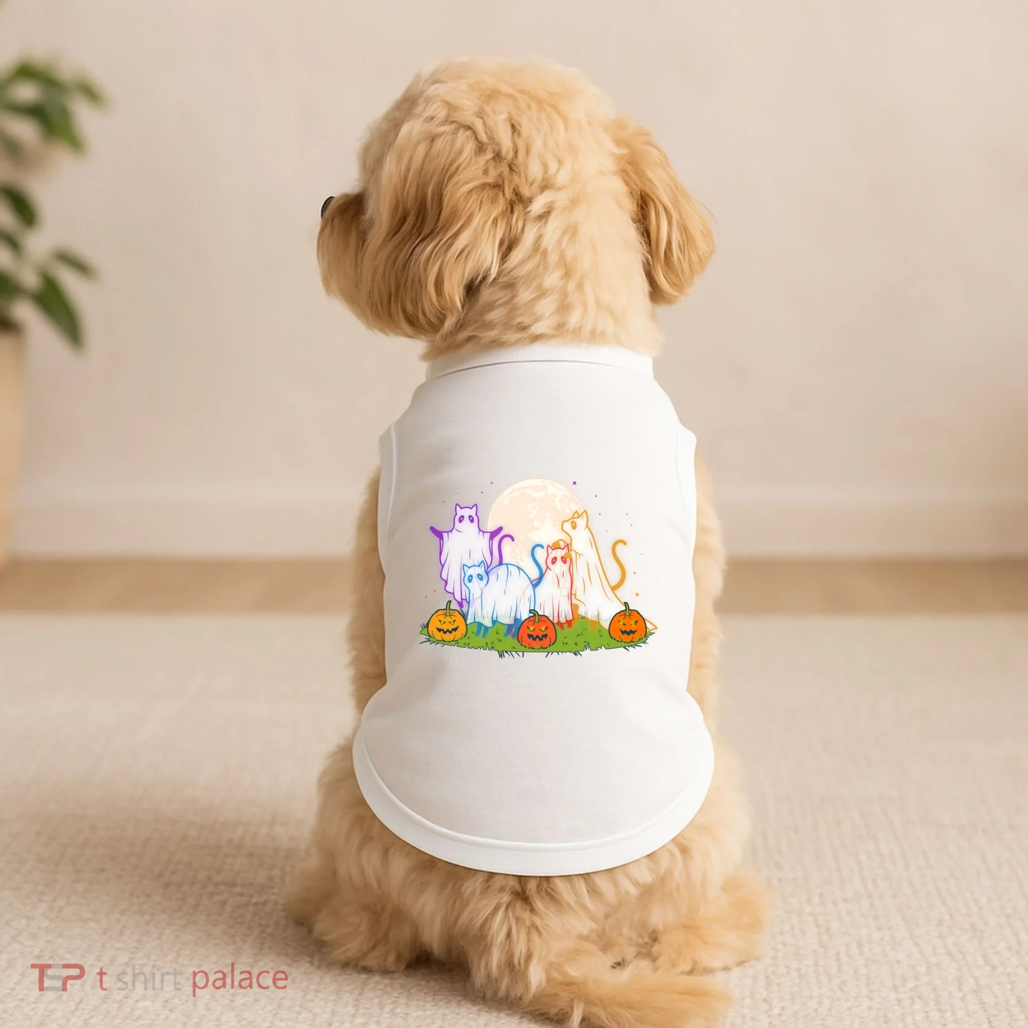 Funny Halloween Ghost Cats Doggie Tank