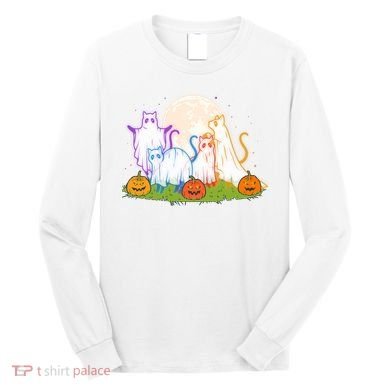 Funny Halloween Ghost Cats Long Sleeve Shirt