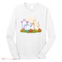 Funny Halloween Ghost Cats Long Sleeve Shirt thumb 0