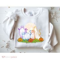 Funny Halloween Ghost Cats Sweatshirt thumb 2