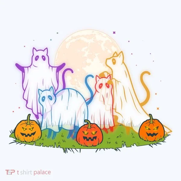 Funny Halloween Ghost Cats Bucket Hat