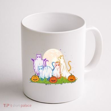 Funny Halloween Ghost Cats Coffee Mug back