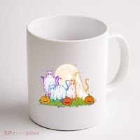 Funny Halloween Ghost Cats Coffee Mug thumb 1