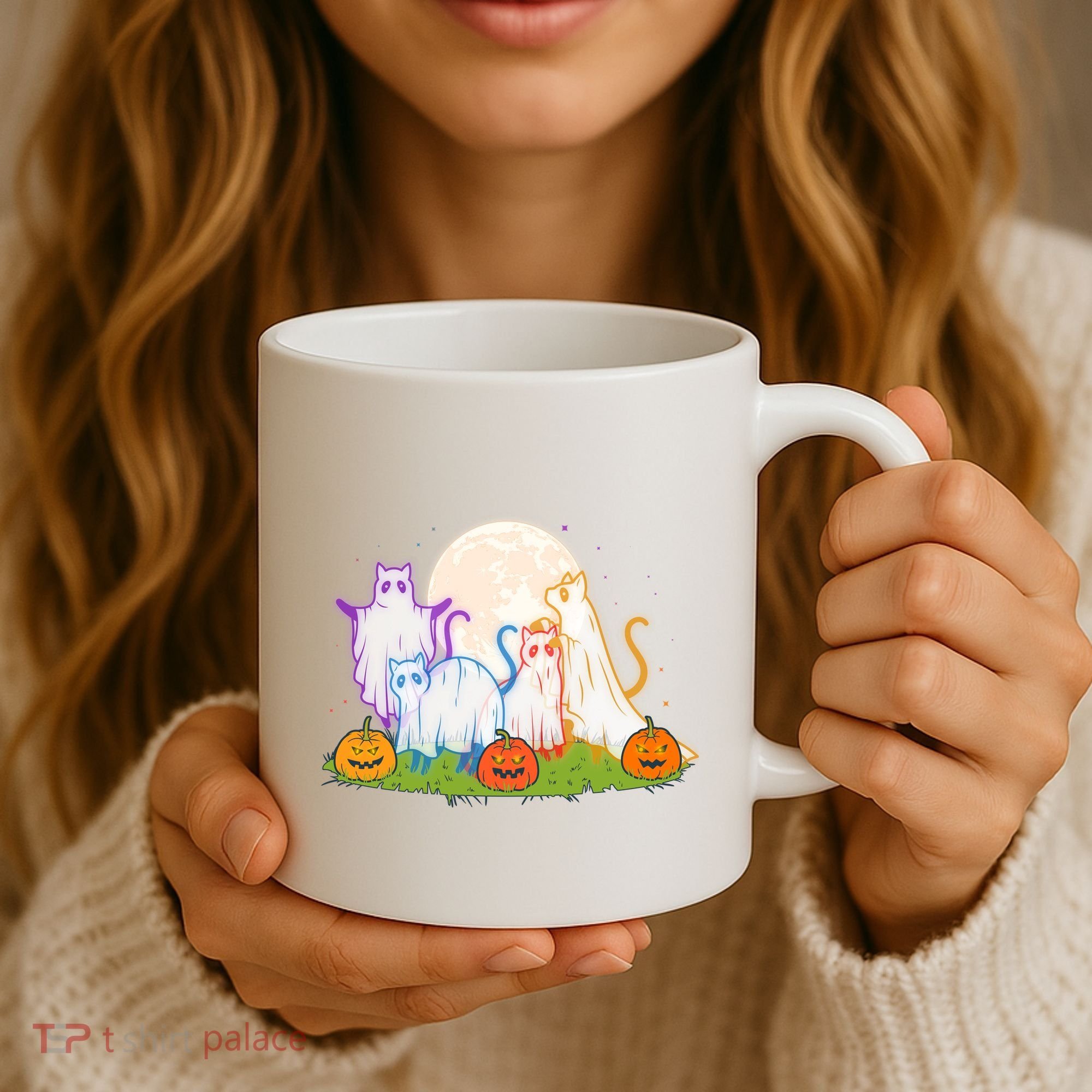 Funny Halloween Ghost Cats Coffee Mug
