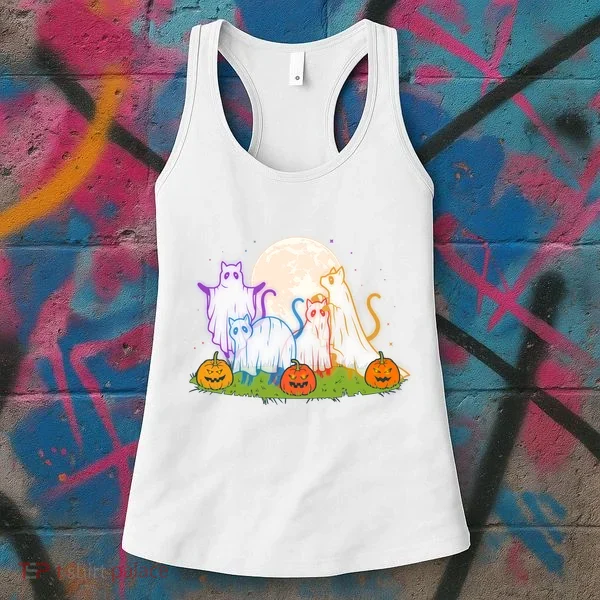 Funny Halloween Ghost Cats Women's Tank Top