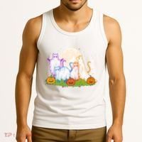 Funny Halloween Ghost Cats Tank Top thumb 3