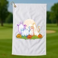 Funny Halloween Ghost Cats Golf Towel thumb 1