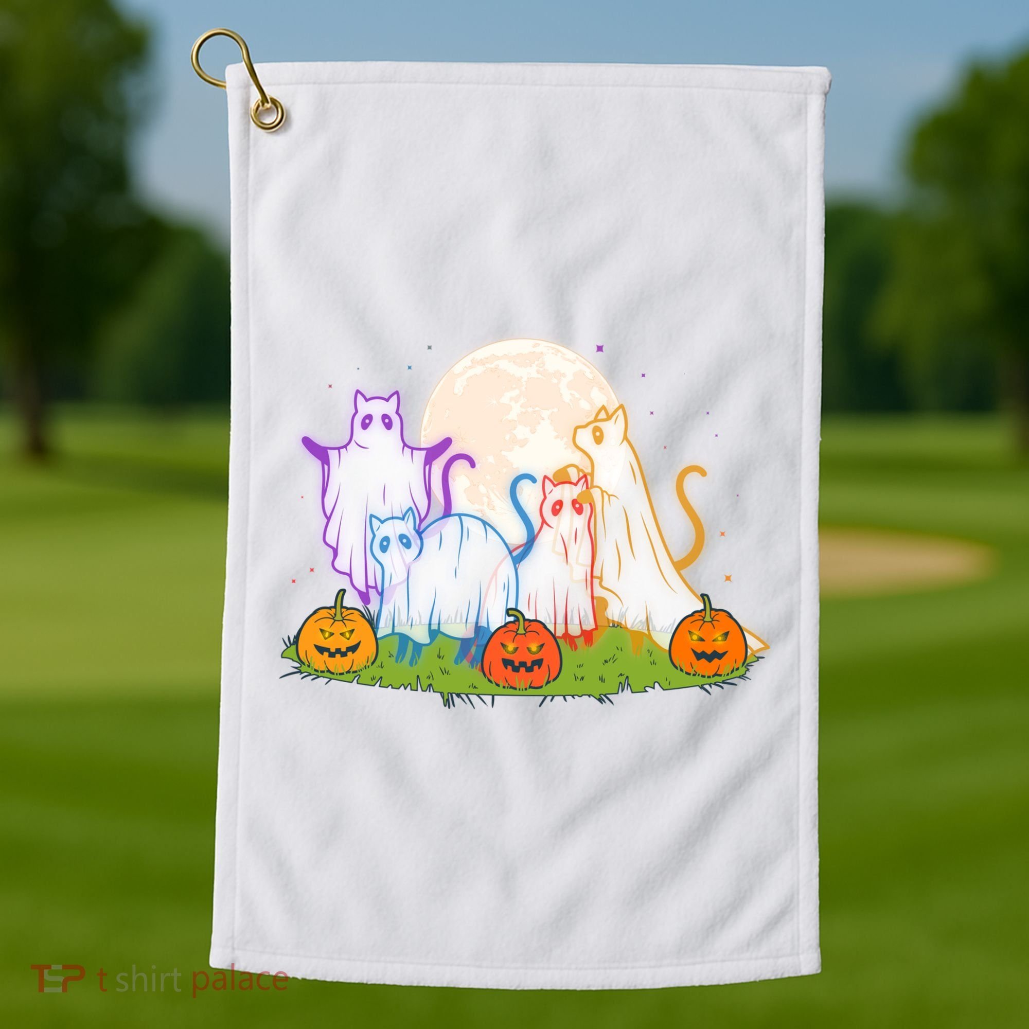 Funny Halloween Ghost Cats Golf Towel