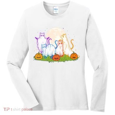Funny Halloween Ghost Cats Women's Long Sleeve Shirt