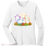 Funny Halloween Ghost Cats Women's Long Sleeve Shirt thumb 0